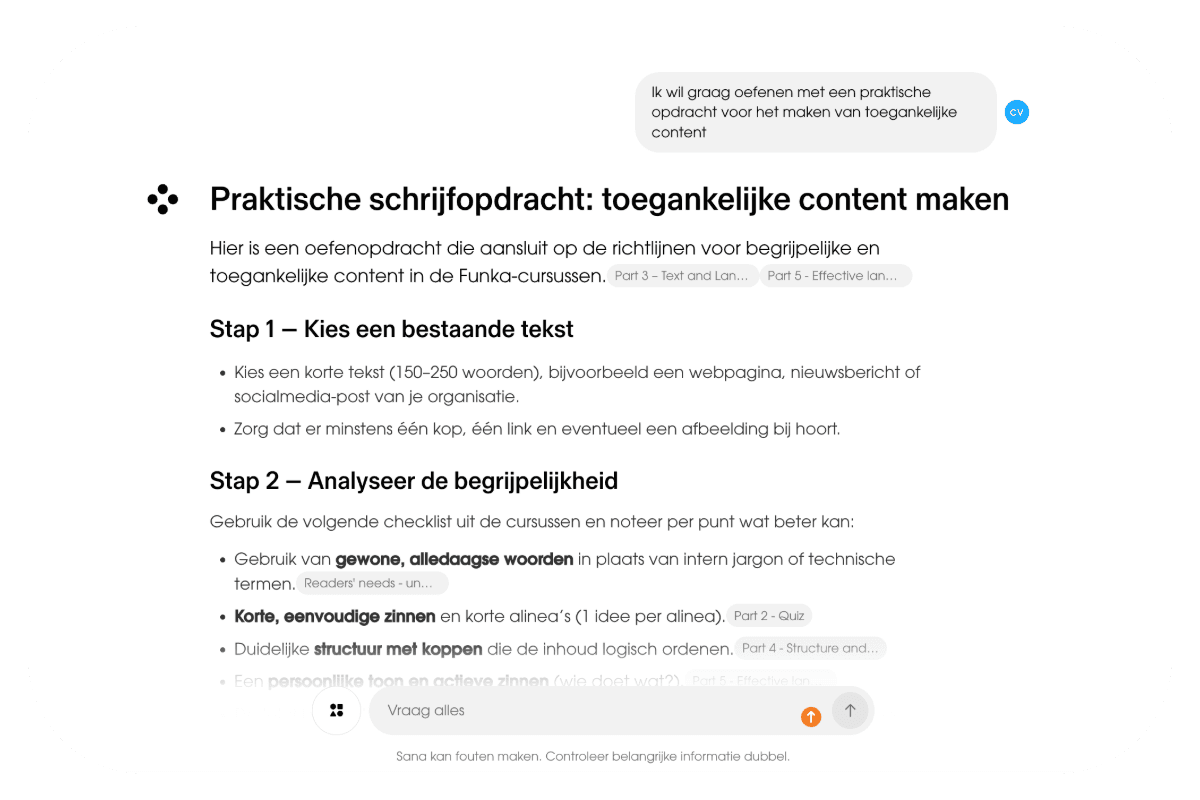 screenshot cardan academy met een praktische schrijfopdracht