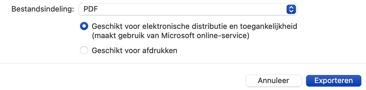 De exportopties van PDF's in Microsoft Word