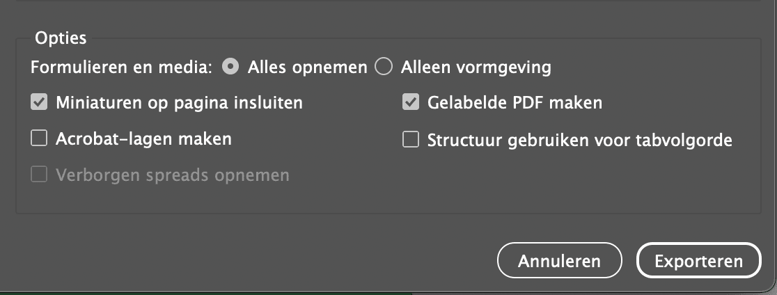 Exportopties voor PDF in Adobe Indesign