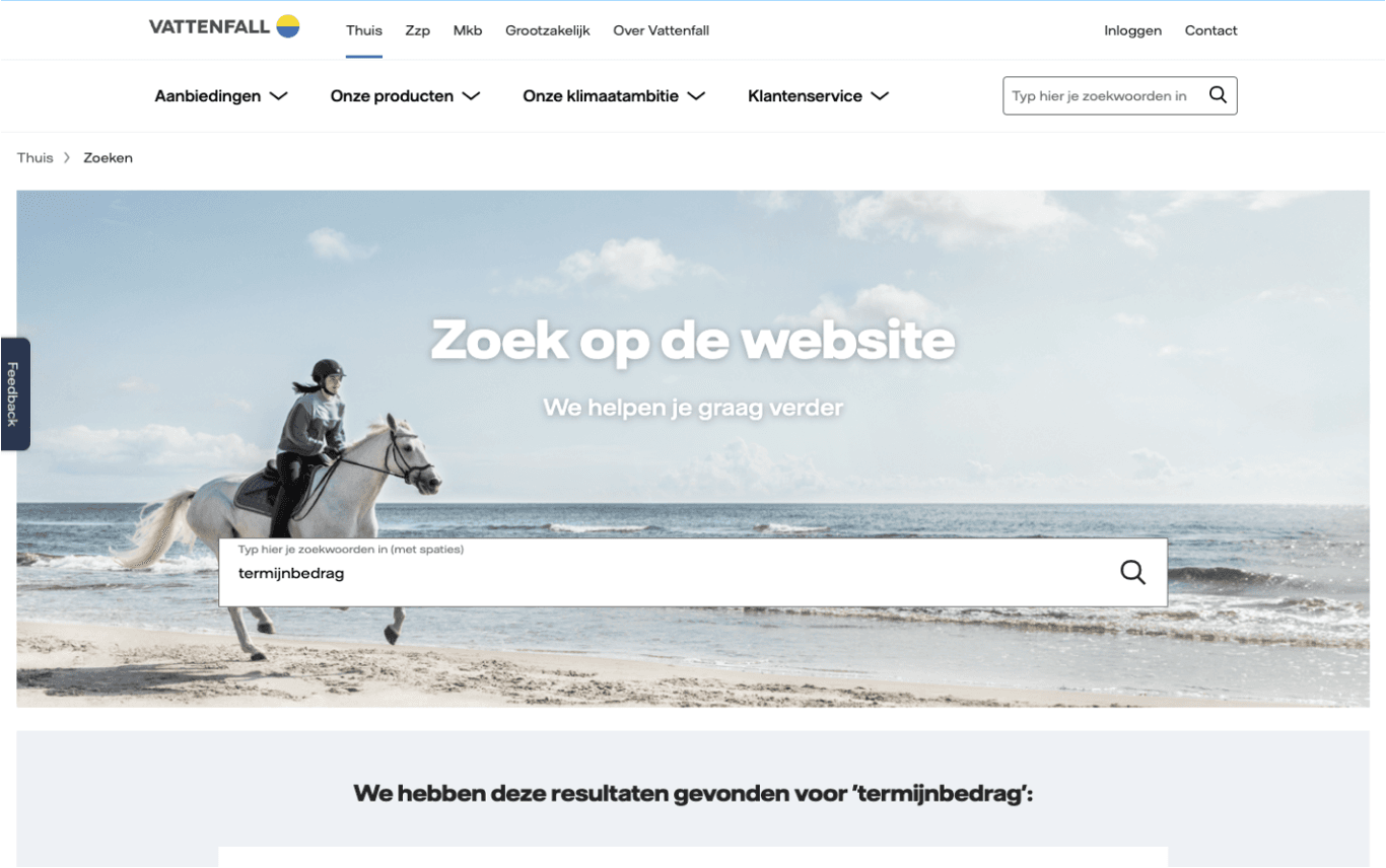 De oude ontoegankelijke homepagina van Vattenfall