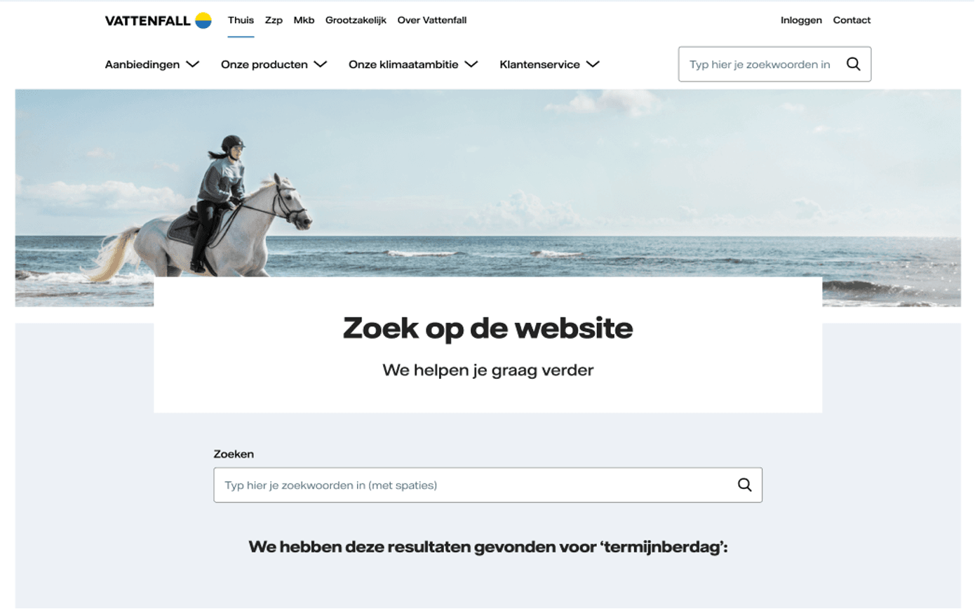 De nieuwe toegankelijke homepagina van Vattenfall