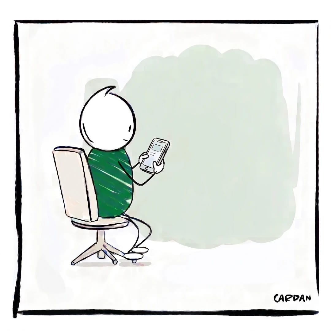 Mannetje kijkt naar telefoon scherm