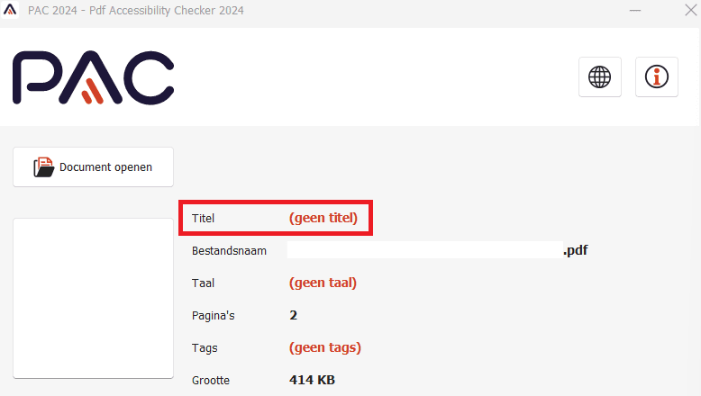 Voorbeeld van de PAC-weergave voor een PDF-document zonder documenttitel