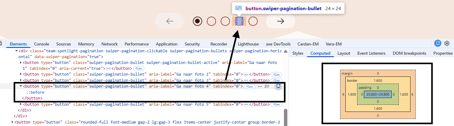Carrousel knoppen met bijbehorende code.